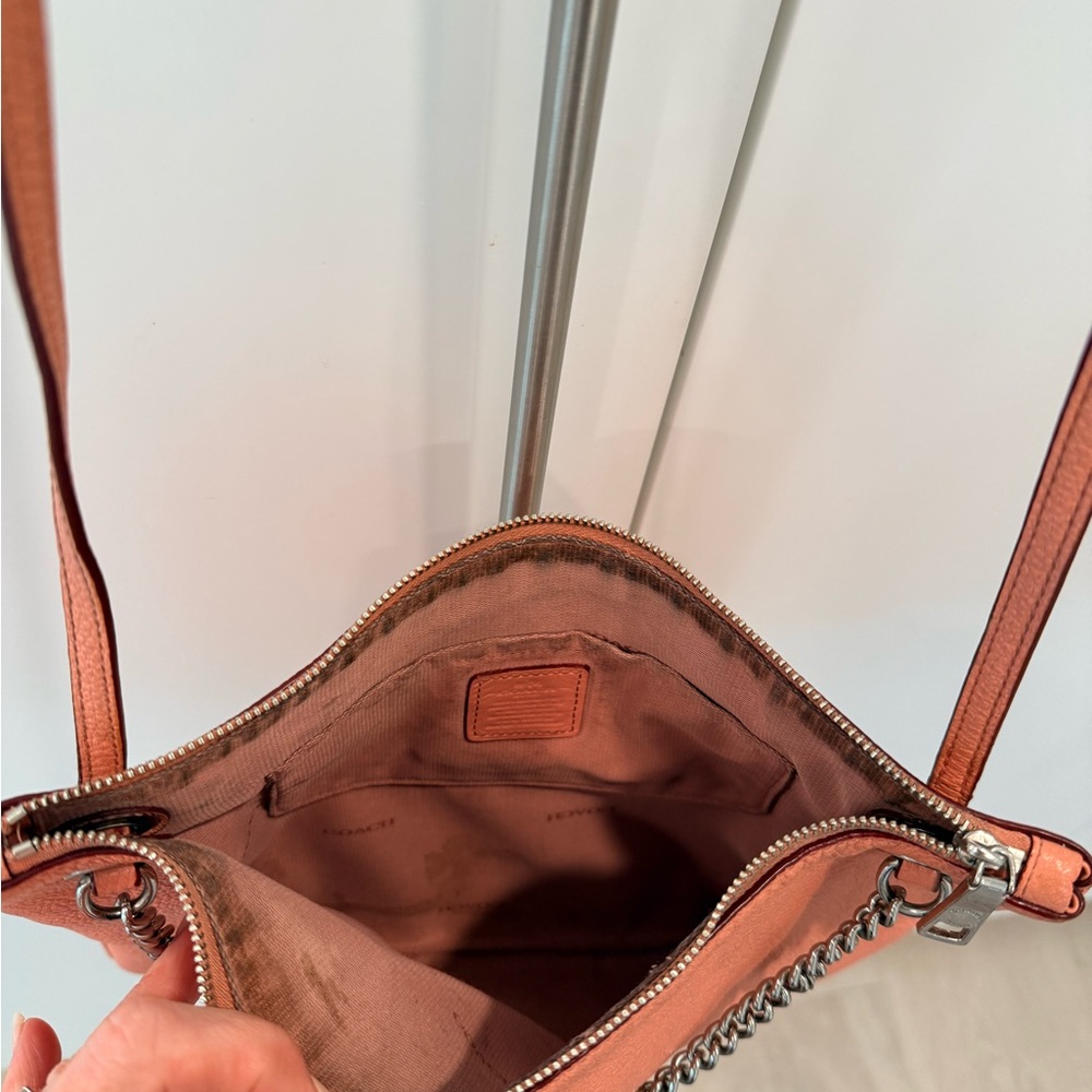 Coach Pebbled Leather Crossbody Bag in Pale Pink with Chain Accent - Picture 6 of 7